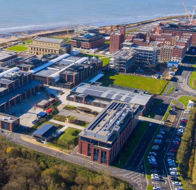 Arial view of the Swansea Bay campus of Swansea University